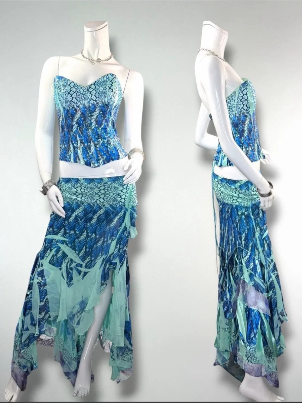 Roberto Cavalli Blue & Aqua Strapless Mermaid-Style Maxi Dress - Picture 1 of 4
